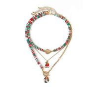 BKEPDY Cadena de Plata Mujer con Diseño Navideño Collar de Tres Capas con Abalorios Coloridos y Dijes de Campana Regalo Original para Mujer Moda Singularu para Navidad y Fiestas(Color-1)