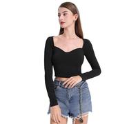 BKEPDY Camiseta Manga Larga Mujer Crop Tops Sexy Y2k Camisetas Corta con Cuello en V Camisa de Corte Pullover Blusa Y2k Streetwear