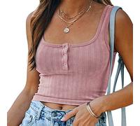 BKEPDY Camiseta Tirantes Mujer Tank Top Camisola Verano Acanalado Botones Cuello Cuadrado sin Mangas Tops Ajustado Elástico Blusa Casual Chaleco Ropa Deportiva