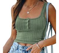 BKEPDY Camiseta Tirantes Mujer Tank Top Camisola Verano Acanalado Botones Cuello Cuadrado sin Mangas Tops Ajustado Elástico Blusa Casual Chaleco Ropa Deportiva