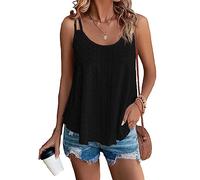 BKEPDY Camiseta Tirantes Mujer Tank Top Camisola Verano Bordado Perforado Cuello Redondo Doble Tirante sin Mangas Blusa Casual Tops Ropa Deportiva Algodón