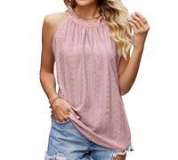 BKEPDY Camiseta sin Mangas para Mujer, Moda Tank Camiseta Sexy Ajustada de Informal Cuello Halter, Playa Verano Camisetas Blusa Top(Rosa XL)