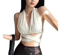 BKEPDY Camiseta Tirantes Mujer Tank Top Camisola Verano Cuello Halter Diseño Cruzado sin Mangas Blusa Elegante Tops Ropa Deportiva Casual