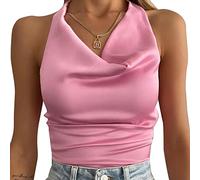 BKEPDY Camiseta Tirantes Mujer Tank Top Camisola Verano Cuello Halter Drapeado Elegante Blusa sin Mangas Ropa Casual Top Satinado Tops Mujer Verano