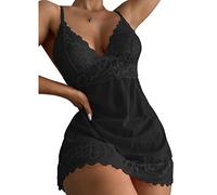 BKEPDY Camisón de Encaje con Tirantes Finos Pijama para Mujer Ropa de Dormir Elegante Camisones Sexy Hot Conjunto de Noche con Detalle de Encaje Vestido de Noche Suave