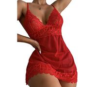 BKEPDY Camisón de Encaje con Tirantes Finos Pijama para Mujer Ropa de Dormir Elegante Camisones Sexy Hot Conjunto de Noche con Detalle de Encaje Vestido de Noche Suave