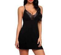 BKEPDY Camisón Sexy Satén para Mujer Camisones Sexys Mujer Verano Vestidos Cuello en V Ligero Ajustable Satín Ropa de Dormir para Novia y Mujer(S)