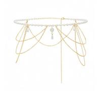 BKEPDY Cinturón Cadena Plata Oro Para Mujeres Como Cintura Cintura Moda Con Perlas Sol Luna Estrellas Diseño Metal Revestido Sin Deslustre De Moda Para Tallas Grandes (Plata)