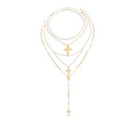 BKEPDY Collar Mujer Perlas Cadena Plata Multicapa Collares Gargantilla Elegante Joyas Bisuteria Fina Cadenas Capas Colgante Vintage Accesorios para Fiesta Boda Diario(Oro)