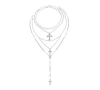 BKEPDY Collar Mujer Perlas Cadena Plata Multicapa Collares Gargantilla Elegante Joyas Bisuteria Fina Cadenas Capas Colgante Vintage Accesorios para Fiesta Boda Diario(Plata)