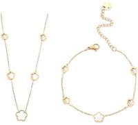 BKEPDY Collar Y Pulsera De Flor De Nácar Conjunto De Joyería De Acero Inoxidable Chapado En Oro Elegante Juego De Joyas Para Mujer Diseño Moderno Y Delicado Accesorios De Moda
