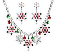 BKEPDY Conjunto de Joyas Mujer Navidad Collar y Pendientes Mujer con Copos de Nieve y Cristales Rojos y Verdes Joyería Festiva para Fiestas y Celebraciones(Color)