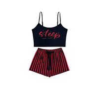 BKEPDY Conjunto de Pijama Mujer Tirantes Estampado Sleep Top Corto Shorts Rayas Pijamas Sexy Verano Ropa Dormir Cómodo Dos Piezas Suave Transpirable Elegante Descanso Nocturno