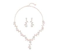 BKEPDY Conjunto Floral Ramificado Collar Pendientes Cristales Brillantes Joyería Nupcial Elegante