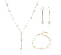 BKEPDY 3 Piezas Joyas de Mujer Elegante Pendientes de Perlas Pulsera Collar Conjunto Joyas Hipoalergénico Adecuado para Fiestas Banquetes Desgaste Diario
