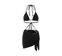 BKEPDY Conjuntos de Bikinis para Mujer Traje de Baño Triangular con Cadena Decorativa Bikini Traje Push up Halter Bañador de Dos Piezas con Pareo Ropa de Playa Natación Verano