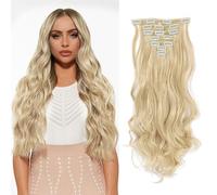 BKEPDY Extensiones Pelo Natural Clip Largas Onduladas Rizado Clip de Extensión de Cabello para Look Elegante y Voluminoso para Mujeres 50 cm (16H613)