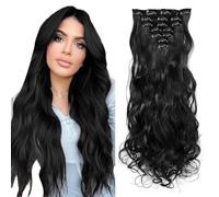 BKEPDY Extensiones Pelo Natural Clip Largas Onduladas Rizado Clip de Extensión de Cabello para Look Elegante y Voluminoso para Mujeres 50 cm (Negro puro)