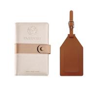 BKEPDY Funda Pasaporte y Etiqueta PU Cuero Passport Accesorios Viaje con Bloqueo RFID para Crédito Tarjetas de Identificación(Beige)