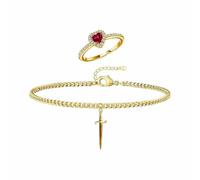 BKEPDY Joyas de Mujer Conjunto Anillo Corazón y Pulsera Espada Joyería Mujer Bisutería Set Acero Inoxidable Joyas Elegantes Regalo Cumpleaños Aniversario (Oro)