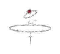 BKEPDY Joyas de Mujer Conjunto Anillo Corazón y Pulsera Espada Joyería Mujer Bisutería Set Acero Inoxidable Joyas Elegantes Regalo Cumpleaños Aniversario (Plata)
