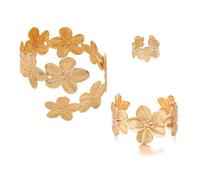 BKEPDY Joyas de Mujer Geométricas Irregulares Flores Elegante Brazaletes Anillos Set Regalo para Bodas San Valentin(Oro)