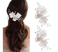 BKEPDY Juego de 2 Accesorios para el Cabello de Boda Horquillas con Flores Oro y Perlas Pasadores Elegantes para Novia Damas de Honor Mujeres y Niñas (Oro)