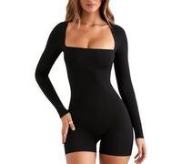 BKEPDY Mono para Mujer Mangas Largas Body Sexy de Una Pieza Mono Negro Ajustado de Punto Acanalado Jumpsuit Elástico Monos de Yoga y Fitness Casual Jumpsuit (Negro XL)