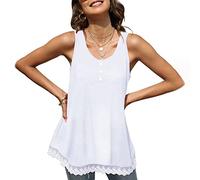 BKEPDY Mujer Camiseta sin Mangas Verano Chaleco Suelto Clásico Cuello Halter Camisola Moda Casual Encaje Tank Top Algodón Ropa de Mujer Verano Casual (Blanco S)