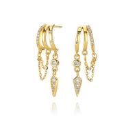 BKEPDY Pendientes Mujer Chapada en Oro de 14K Pendientes Aro con Cadena con Zirconia Cúbica Resistente al Agua Hipoalergenicos Minimalista Moda Joyas para Mujer (Oro 2)