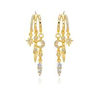 BKEPDY Pendientes Mujer Chapada en Oro de 14K Pendientes Aro con Cadena con Zirconia Cúbica Resistente al Agua Hipoalergenicos Minimalista Moda Joyas para Mujer (Oro 1)