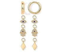 BKEPDY Pendientes Mujer Pendiente Aro con Colgantes Intercambiables Pendientes Colgantes Joyas de Aros Pequeños con Dijes Evil Eye Hamsa Rombo Joyeria Mujer (Oro A)