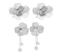 BKEPDY Pendientes Mujer y Horquillas para el Pelo Set Dorados Largos con Perlas Plata Elegantes Pendientes Modernos Joyeria Accesorios para Fiestas Bodas Diario(Plata)