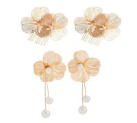 BKEPDY Pendientes Mujer y Horquillas para el Pelo Set Dorados Largos con Perlas Plata Elegantes Pendientes Modernos Joyeria Accesorios para Fiestas Bodas Diario(Oro)