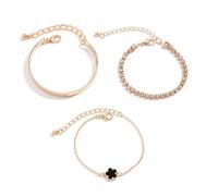BKEPDY Pulsera Brazalete Mujer Set 3 Piezas Joyería Elegante Oro Trébol Flor Cristal Ajustable Cadena Delicada Acero Inoxidable Pulseras Apilables Regalo (Negro)