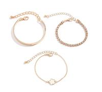 BKEPDY Pulsera Brazalete Mujer Set 3 Piezas Joyería Elegante Oro Trébol Flor Cristal Ajustable Cadena Delicada Acero Inoxidable Pulseras Apilables Regalo (Blanco)