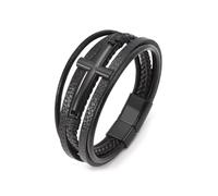 BKEPDY Pulsera Cruz Multicapa Cuero Trenzado Hombre Brazalete Ajustable Cierre Magnético Negro Estilo Vintage Accesorios Masculinos