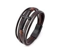 BKEPDY Pulsera Cruz Multicapa Cuero Trenzado Hombre Brazalete Ajustable Cierre Magnético Negro Estilo Vintage Accesorios Masculinos