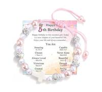 BKEPDY Pulsera de Cumpleaños para Niñas con Tarjeta Pulsera Niña Ajustable para 5-8 Años Pulseras de Cuentas con Perlas Rosas y Cristal Dulce Regalo de Cumpleaños (5th)