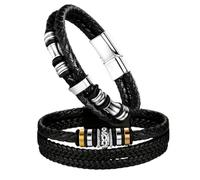 BKEPDY Pulsera Hombre de Piel Auténtico Trenzado con Cierre Magnético Ajustables Joyas Regalo para Chico Novio Padre Marido(Negro)