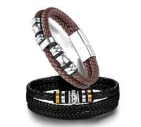 BKEPDY Pulsera Hombre de Piel Auténtico Trenzado con Cierre Magnético Ajustables Joyas Regalo para Chico Novio Padre Marido(Marrón)