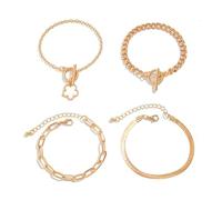 BKEPDY Pulseras Mujer Set Brazalete Cadena Pulsera Oro Ajustable Elegante Joyería Mujer Accesorios Moda Brazaletes Apilables Cierre Toggle Charm Flor Conjunto Pulseras Regalo (Blanco)