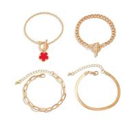 BKEPDY Pulseras Mujer Set Brazalete Cadena Pulsera Oro Ajustable Elegante Joyería Mujer Accesorios Moda Brazaletes Apilables Cierre Toggle Charm Flor Conjunto Pulseras Regalo (Rojo)
