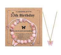 BKEPDY Set de Joyas con Mariposa Rosa para Niñas de 7 a 10 Años Pulsera Ajustable de Jaspe Cebra Rosa y Collar de Mariposa Regalo Ideal para Hija Nieta o Sobrina en Cumpleaños (10th)