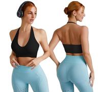 BKEPDY Sujetador Deportivo Mujer Halter Cuello Alto Impacto sin Aros Push up Sostenes Deportivos Transpirable Sujetadores Deportivos Fitness Yoga Running Sports Bra Entrenamiento Gimnasio