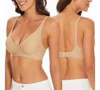 BKEPDY Sujetador Mujer Sin Rastro Comodos Cuello V Sujetador Sin Anillas Tirantes Ajustables Recogido y Antiflacidez Adecuado para el Hogar Sueño Ocio y Deporte (Beige M)