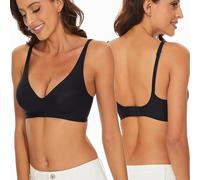 BKEPDY Sujetador Mujer Sin Rastro Comodos Cuello V Sujetador Sin Anillas Tirantes Ajustables Recogido y Antiflacidez Adecuado para el Hogar Sueño Ocio y Deporte (Negro L)