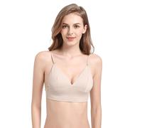 BKEPDY Sujetador para Mujer sin Espalda Sexy de V Profunda Sujetador Sin Aros Push-up con Tirantes con Regulable Tirantes Bra para Vestido y Boda (Beige M (34/75ABC))