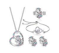 BKEPDY Unicornio Conjunto de Joyas para Niñas Collar Unicornio Niña Pulsera Anillos Pendientes Joyería Princesa Vestir Accesorios Regalos de Cumpleaños
