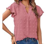 BKEPDY V-Neck Camiseta para Mujer Verano Mangas Cortas Camiseta Elegante Blusas Casual Top Cuello V Camisetas Verano Volantes Ligera Blusas T-Shirt Casual Basica Color Sólido